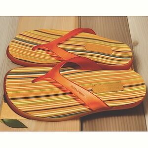 🧡ROCKPORT🧡 STRIPE FABRIC SILICONE ARCH SUPPORT NON-SLIP PADDED FLIP FLOPS NWT🍊